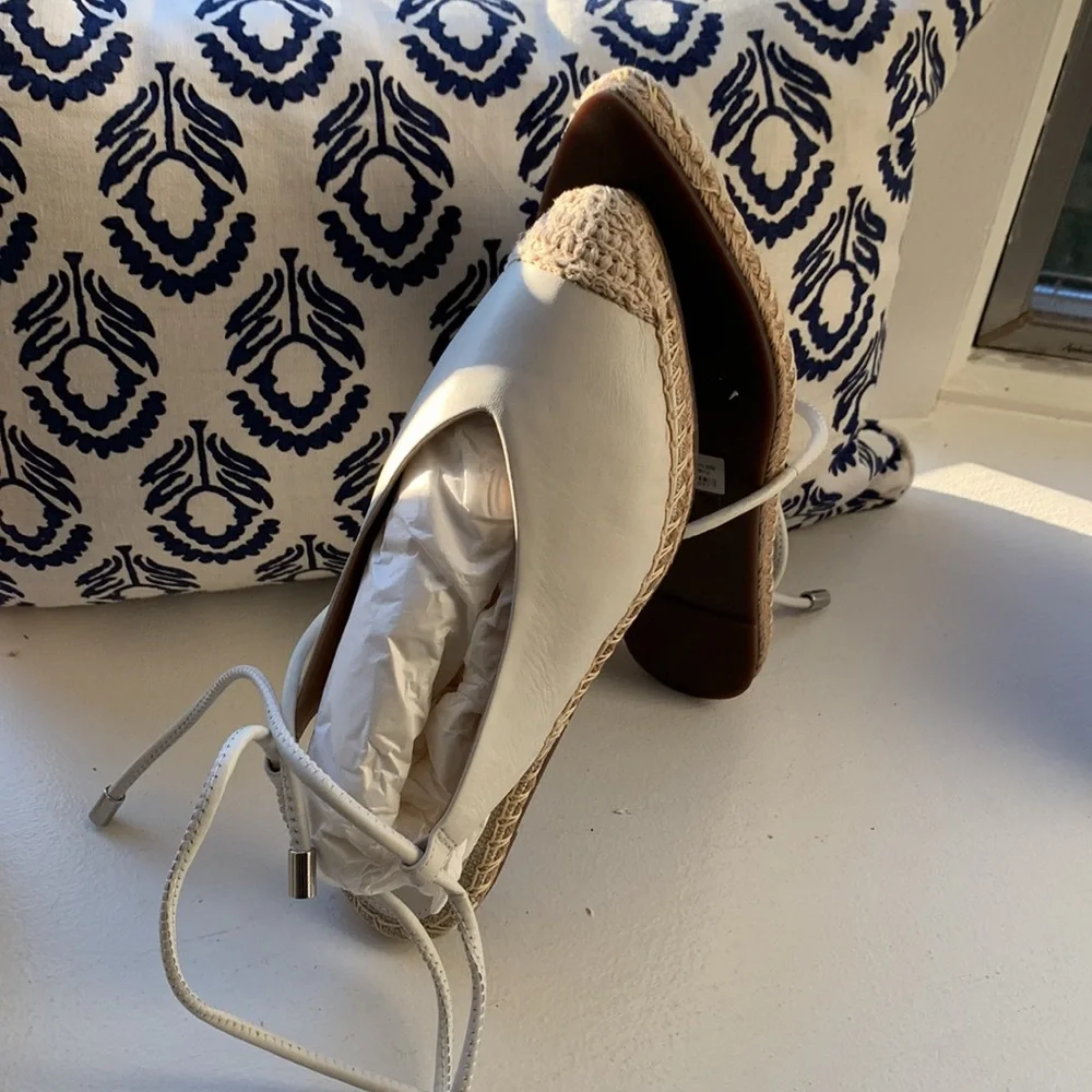 SCHUTZ White Leather Espadrille Flats with Braided Toe